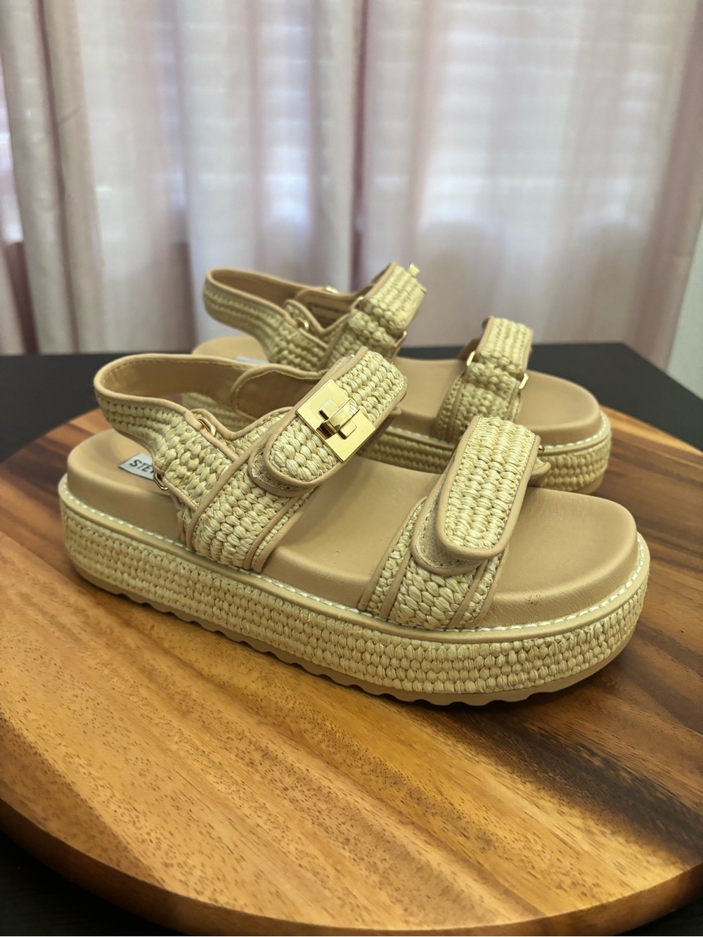 Steve Madden Bigmona Platform Sandals Raffia Straps Size 7